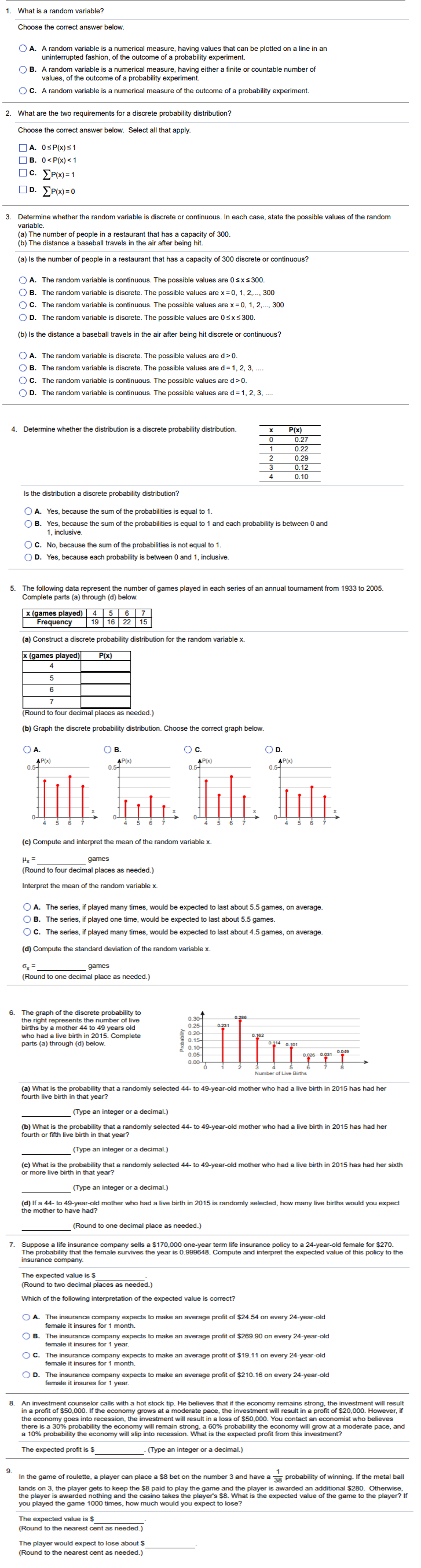 Need Help with Statistics Homework . What is a random variable? Choose