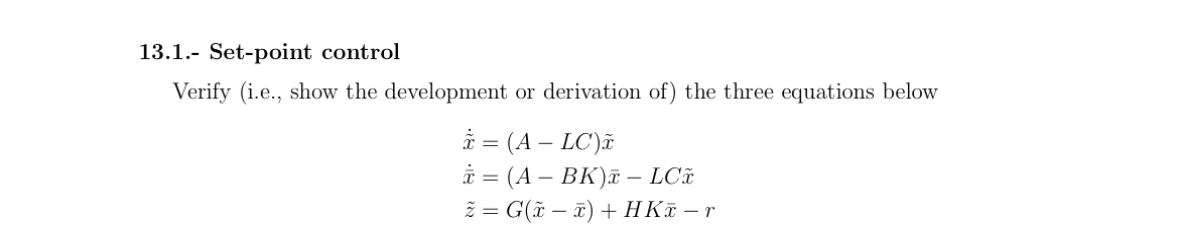  13.1.- Set-point control Verify (i.e., show the development or derivation of)