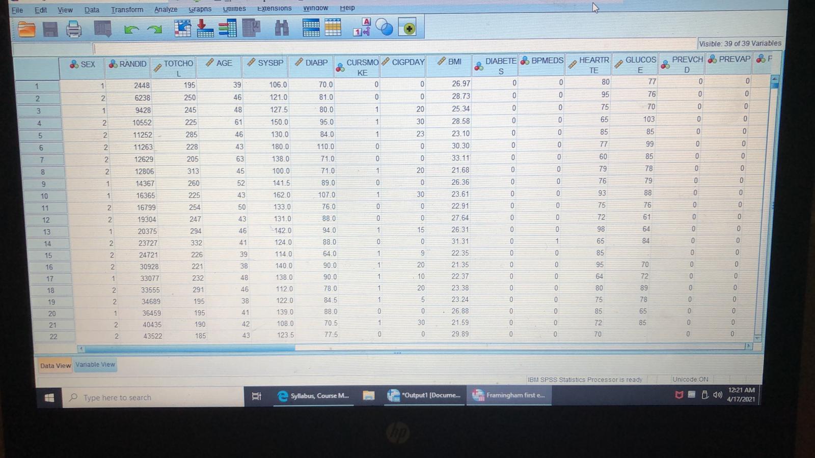 You will be using your Framingham dataset to answer the following