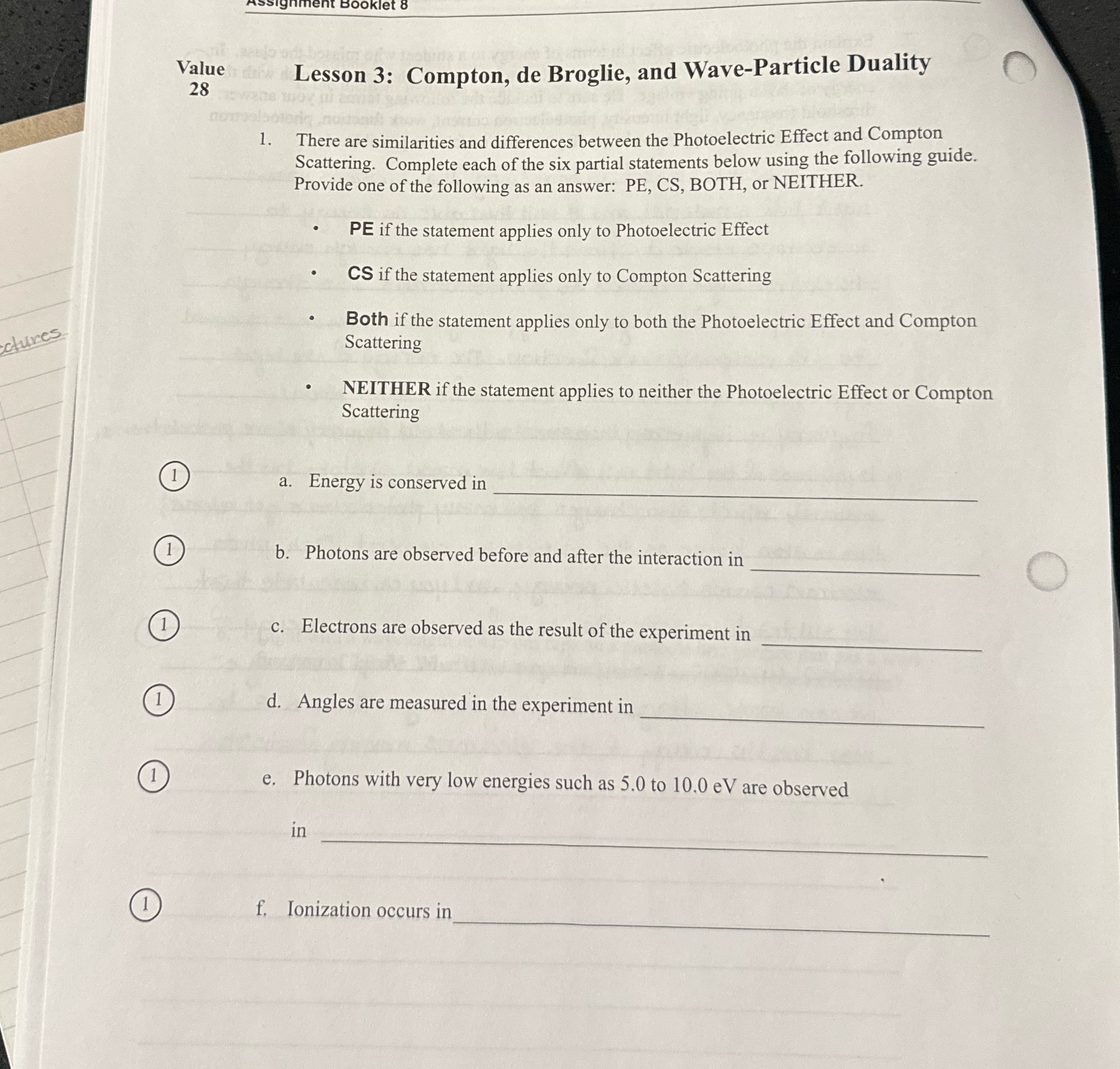  Value Lesson 3: Compton, de Broglie, and Wave-Particle Duality O 28