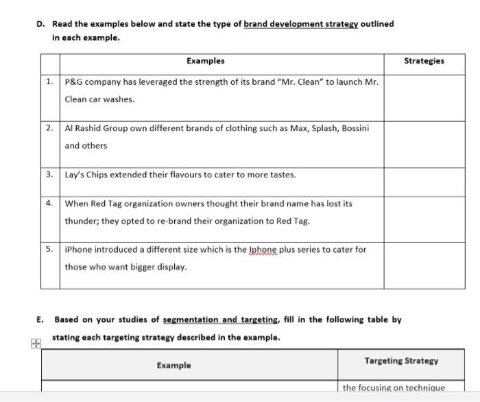  D. Read the examples below and state the type of brand