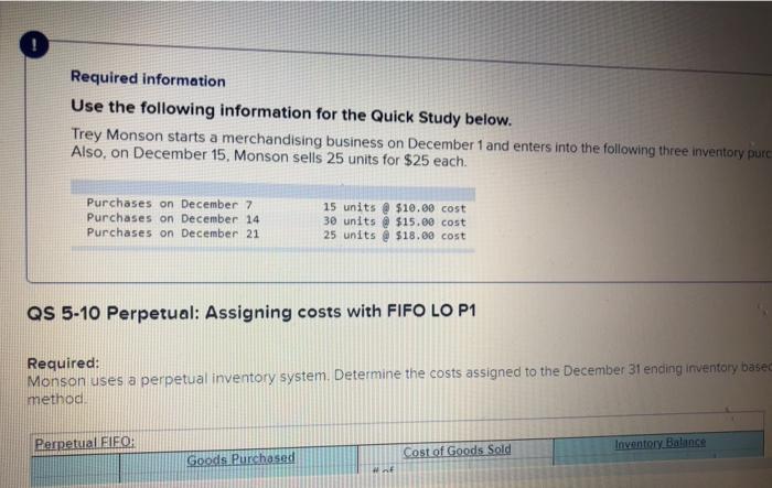  Required information Use the following information for the Quick Study below.