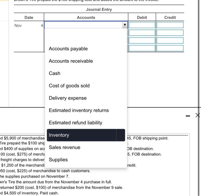 (Record debits first, then credits. Exclude explanations from any journal entries.) Nov