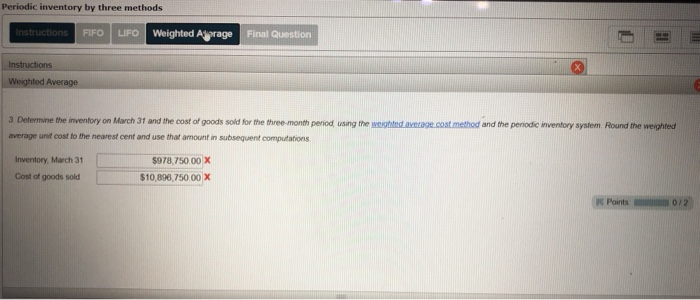  Periodic inventory by three methods Instructions FIFO LIFO Weighted Afsprage Final