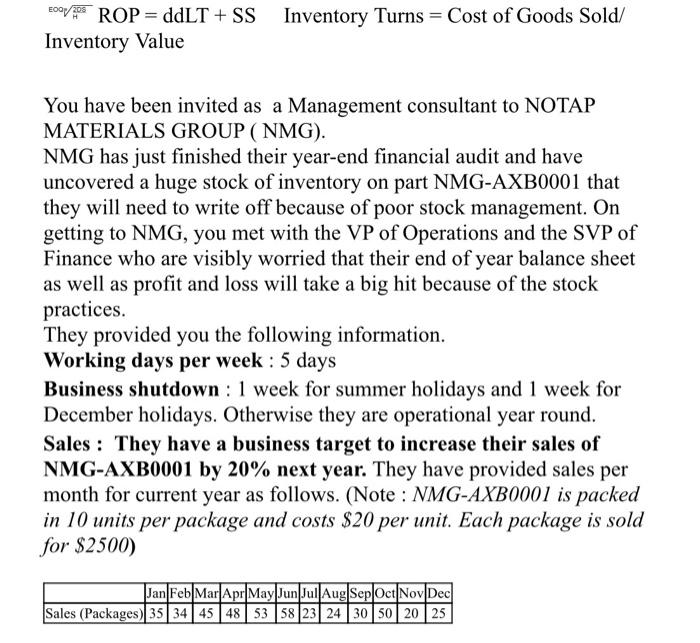 (Supply chain question) BOOTS ROP = ddLT + SS Inventory Turns =