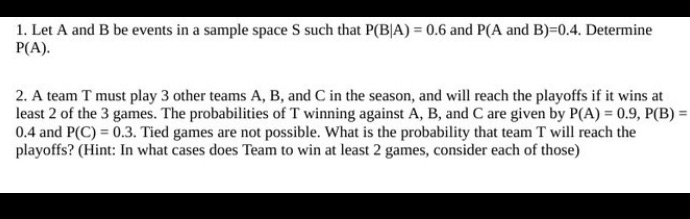 Grade 12 Data Management 1. Let A and B be events in