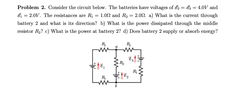 the diagram. Each resistor has a resistance of 4.00 and each battery