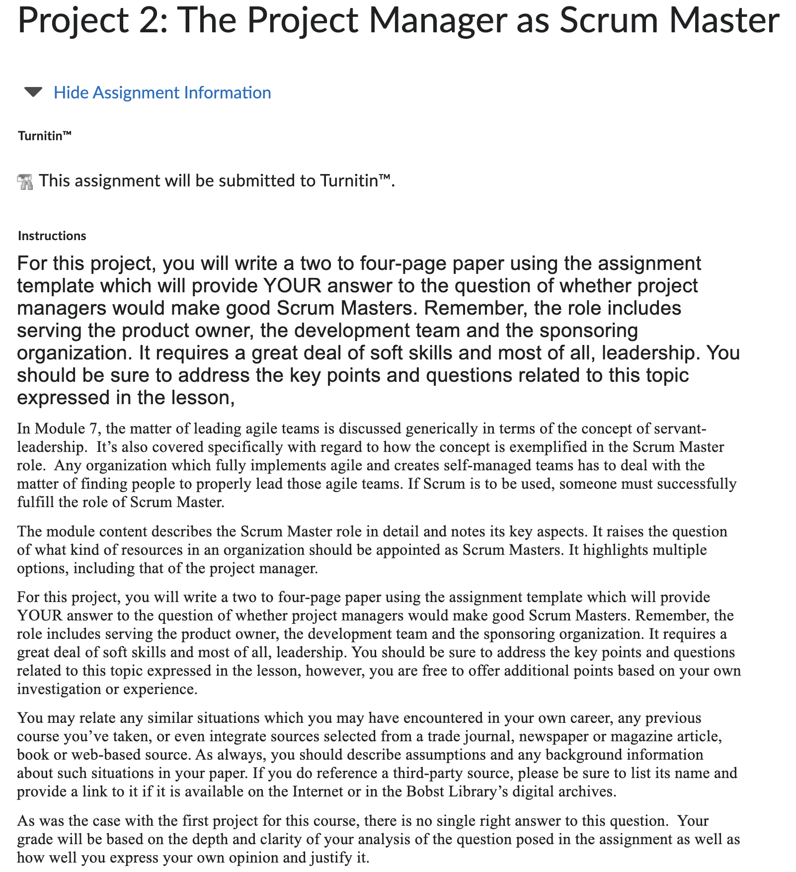 Need Help on this two pager essay Project 2: The Project Manager