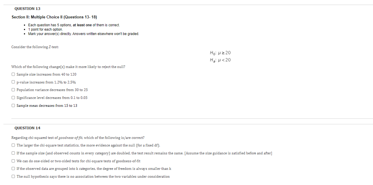 statistic question two tail. QUESTION 13 Section II: Multiple Choice II (Questions
