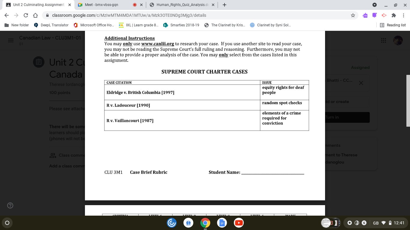 Source: https://www.canlii.org/en/ Case Breif: The Brief must identify the following (these will