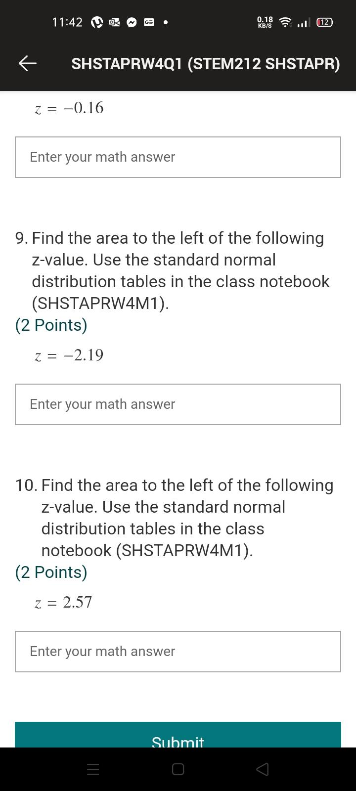  11:42 (9919a - Enter your math answer 9. Find the area