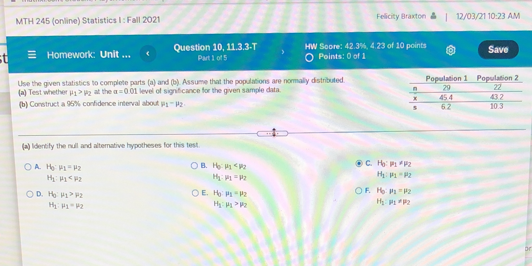 Also need help with part b which is the confidence interval MTH