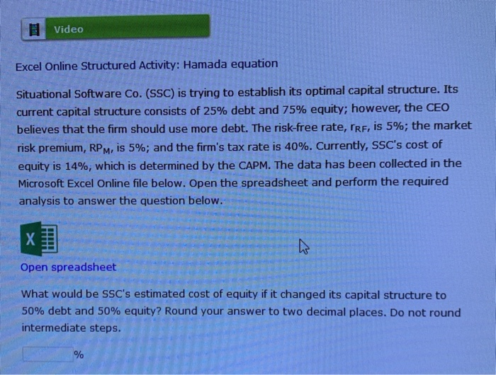  1 Video Excel Online Structured Activity: Hamada equation Situational Software Co.