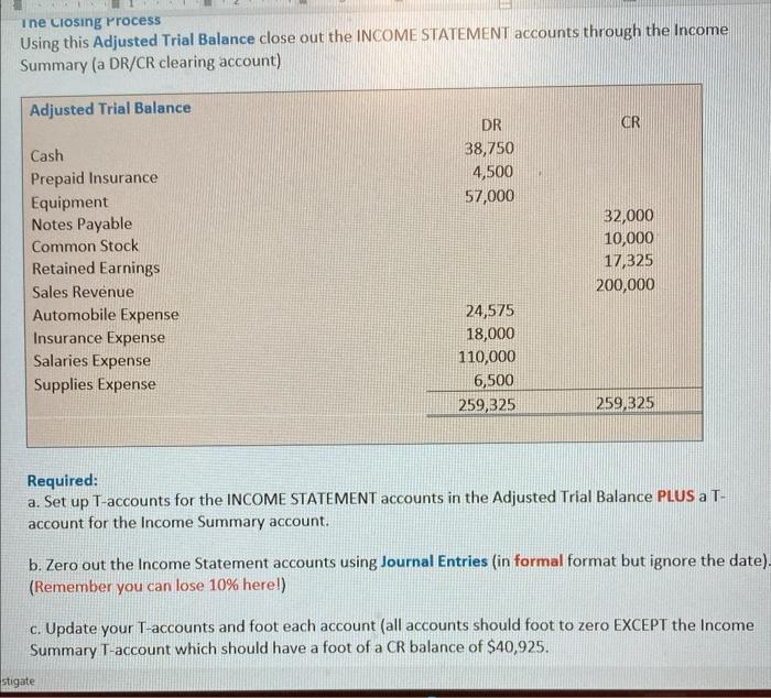 can someone help me with this? ine closing Process Using this Adjusted