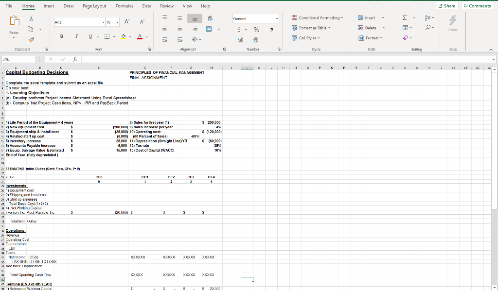  please complete on excel! thank you File Home Insert Draw Page