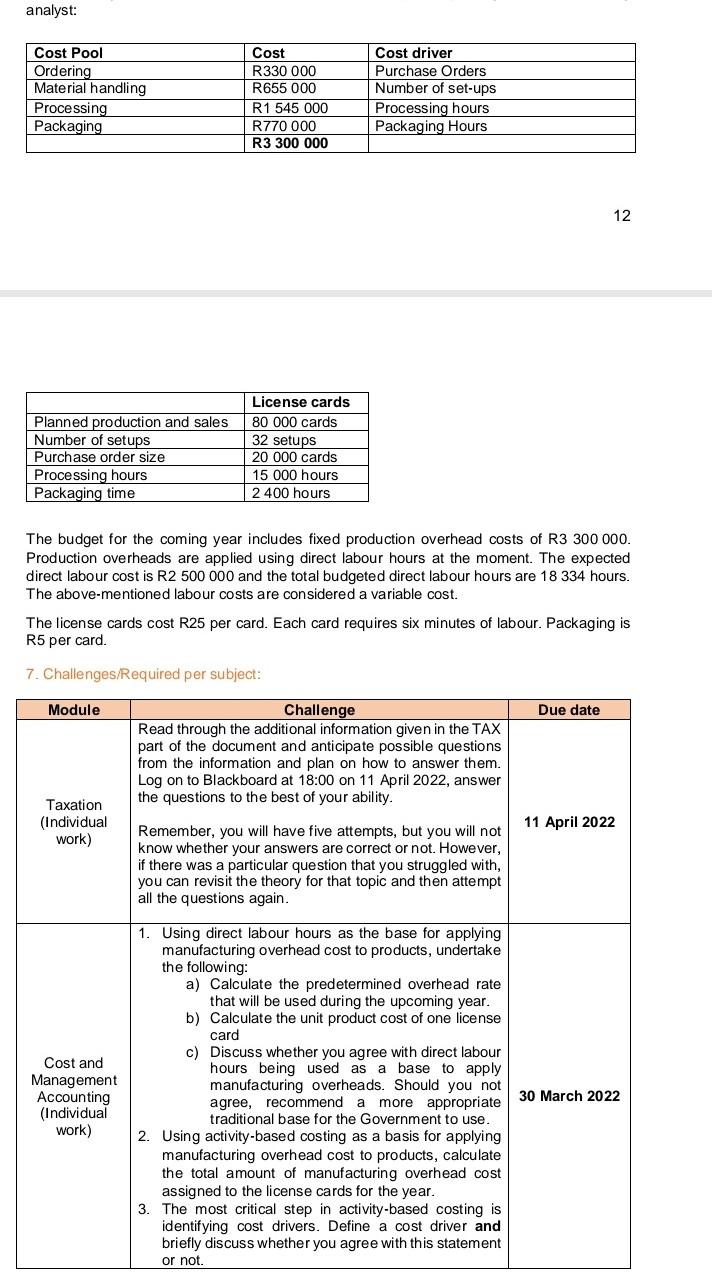  Q. 2 and 3 analyst: Cost Pool Ordering Material handling Processing