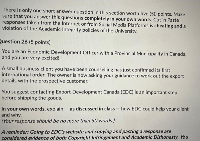  There is only one short answer question in this section worth