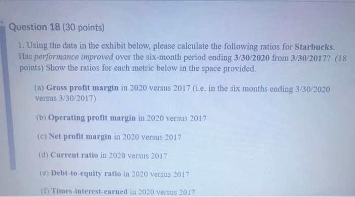 1 Question 18 (30 points) 1. Using the data in the
