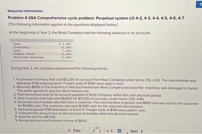  Required information Problem 4-26A Comprehensive cycle problem: Perpetual system LO 4-2,