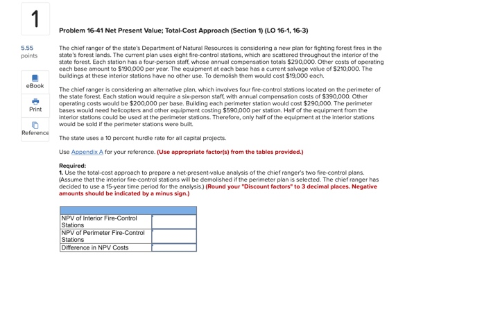  1 Problem 16-41 Net Present Value; Total-Cost Approach (Section 1) (LO