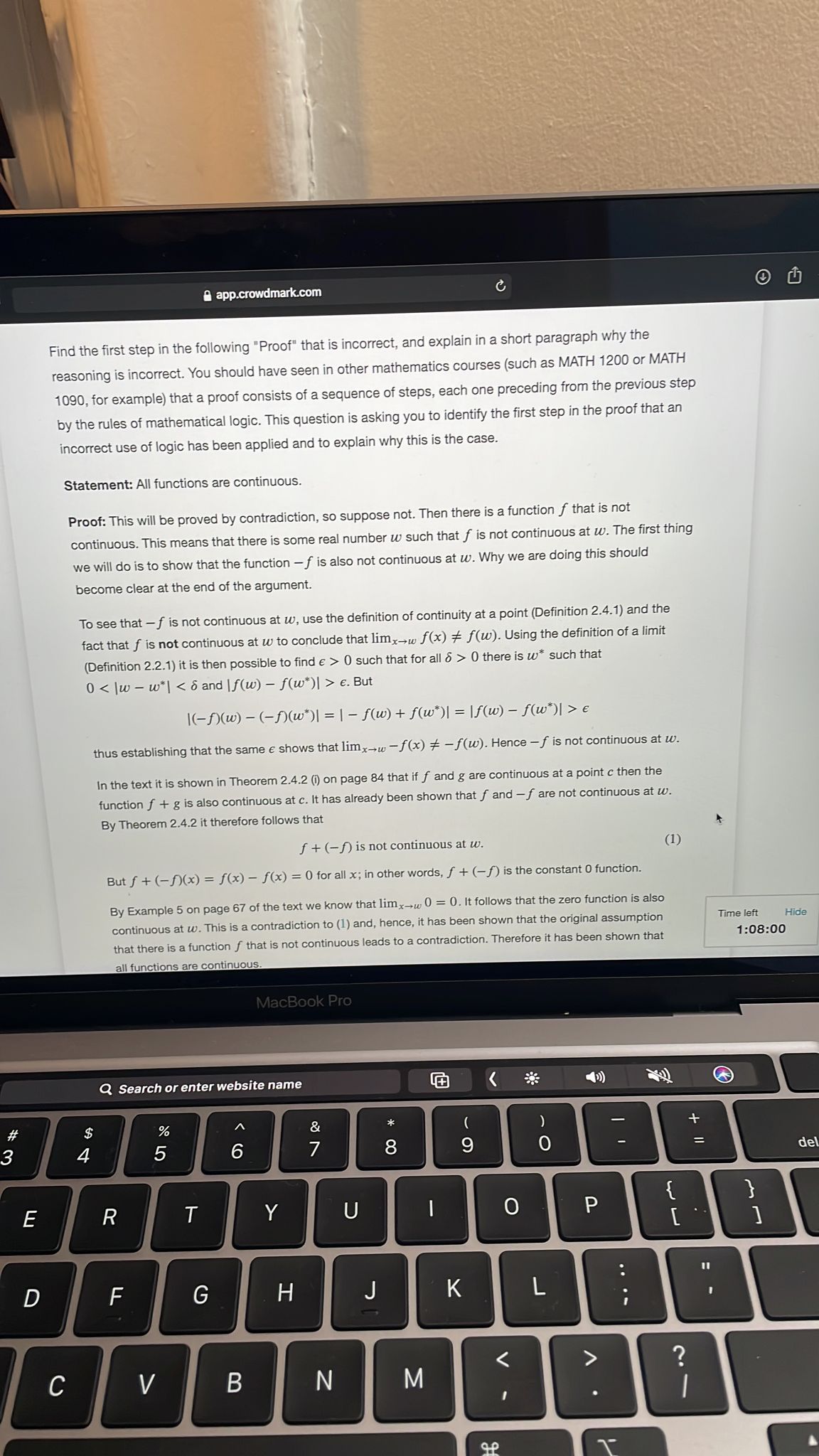  app.crowdmark.com C Find the first step in the following "Proof" that