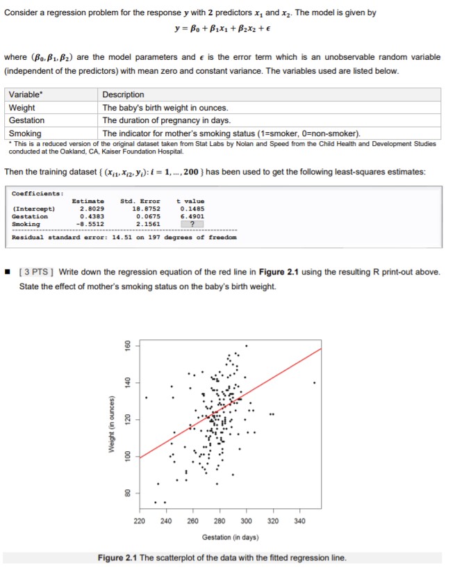  Consider a regression problem for the response y with 2 predictors