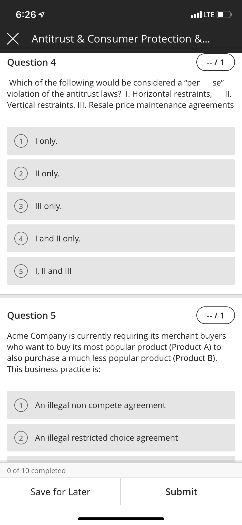 My question is question 4. 6:26 4 .IIILTE - X Antitrust &