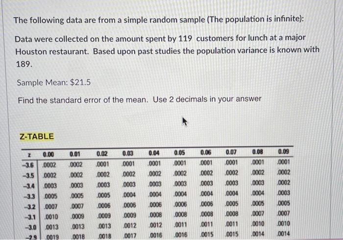  The following data are from a simple random sample (The population
