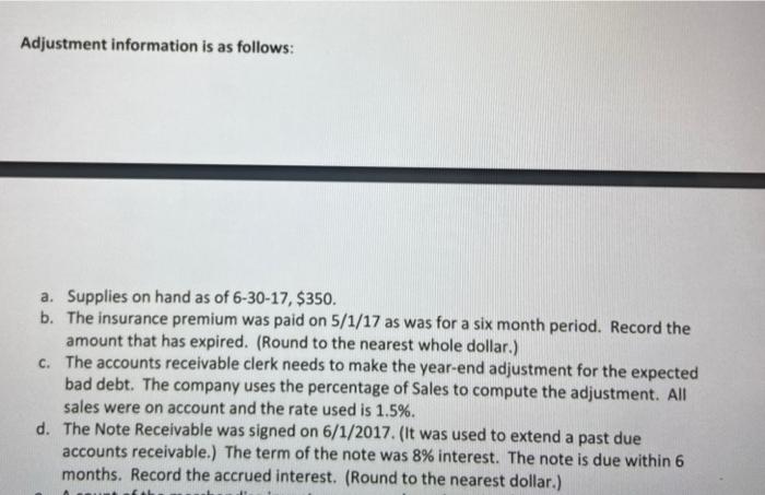 Problem Data The trial balance of Sports Haven at June 30, 2017,