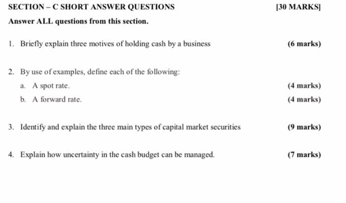  [30 MARKS SECTION -C SHORT ANSWER QUESTIONS Answer ALL questions from