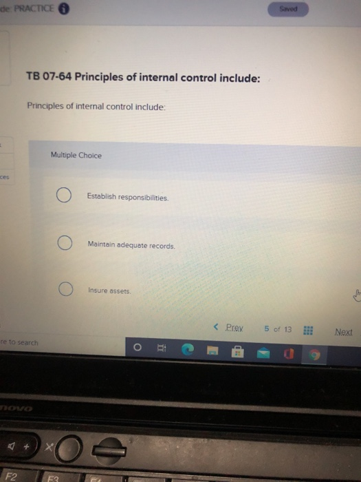  de PRACTICE Savod TB 07-64 Principles of internal control include: Principles