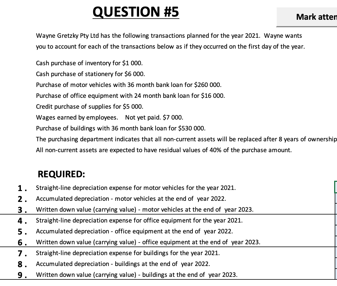 WITH EXPLANATION PLEASE QUESTION #5 Mark atten Wayne Gretzky Pty Ltd has