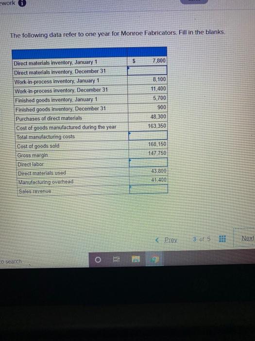  ework i The following data refer to one year for Monroe