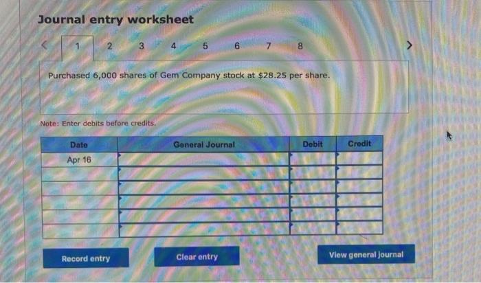 with insignificant influence. April 16 Purchased 6,000 shares of Gem Company stock