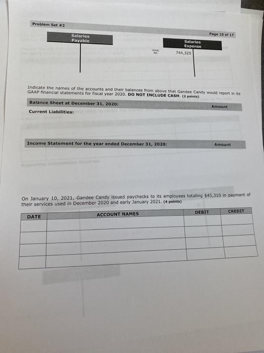 9 of 17 Problem #2: Year-End Adjusting Entries (54 points) Gandee Candy,