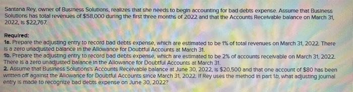 Can someone help me solve this problem please Santana Rey, owner of