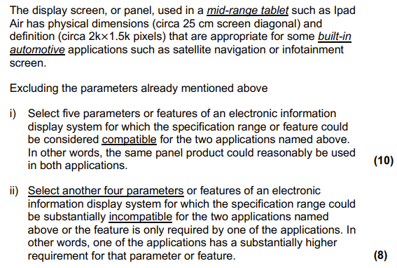  The display screen, or panel, used in a mid-range tablet such