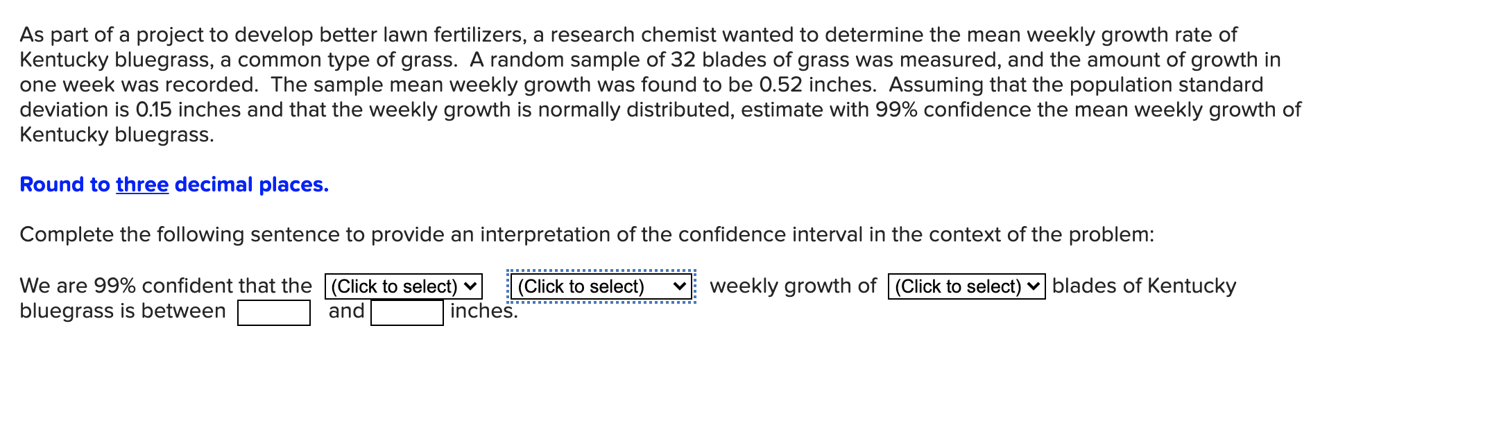  #1 options - population, sample, statistic #2 options- standard deviation, proportion,