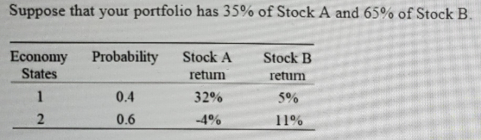  Please compute the expected portfolio return and standard deviation showing work
