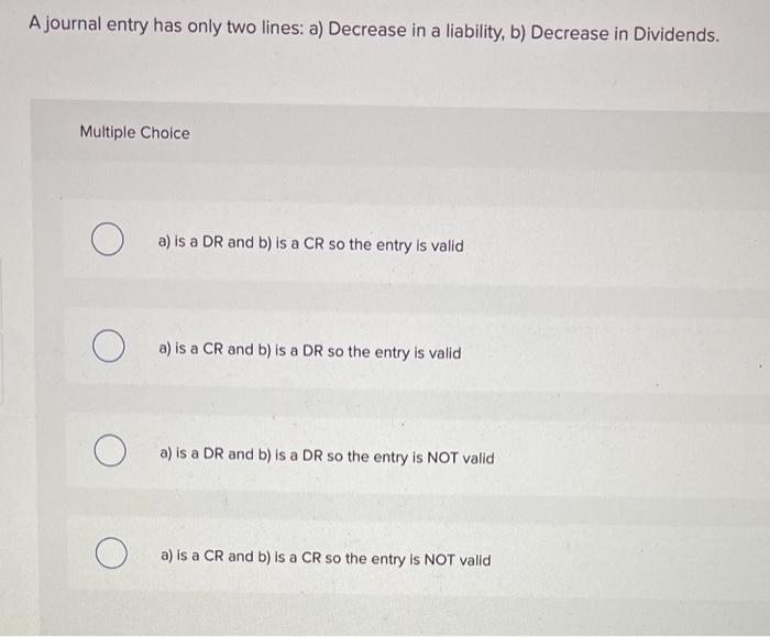 liability, b) Increase in an Expense. Multiple Choice a) is a CR