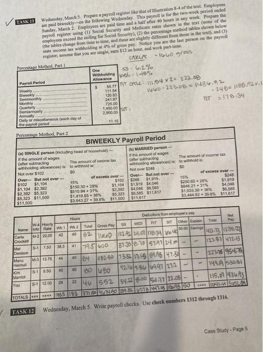 TASK II Wednesday, March 5. Prepare a payroll register like that