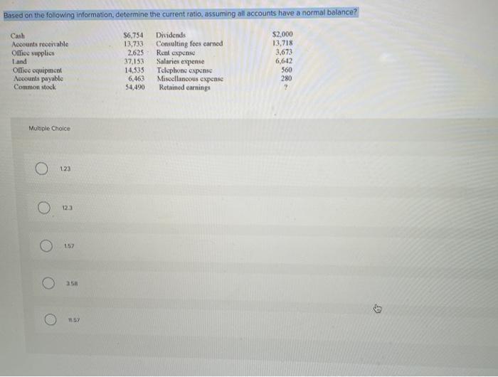  Based on the following information, determine the current ratio, assuming all