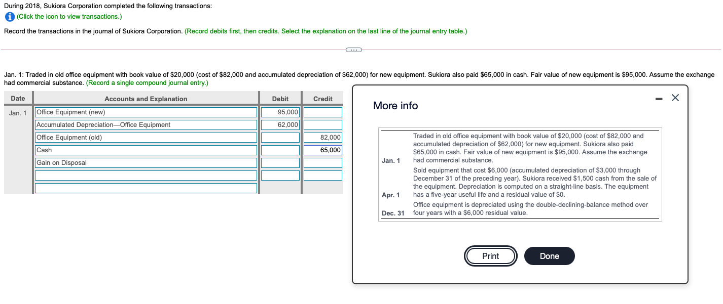 Please solve with steps: During 2018, Sukiora Corporation completed the following transactions: