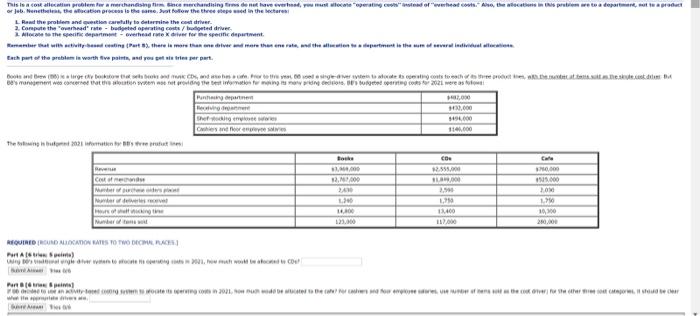 cost allocation problem for a merchandising firm. Since merchandising firms do not