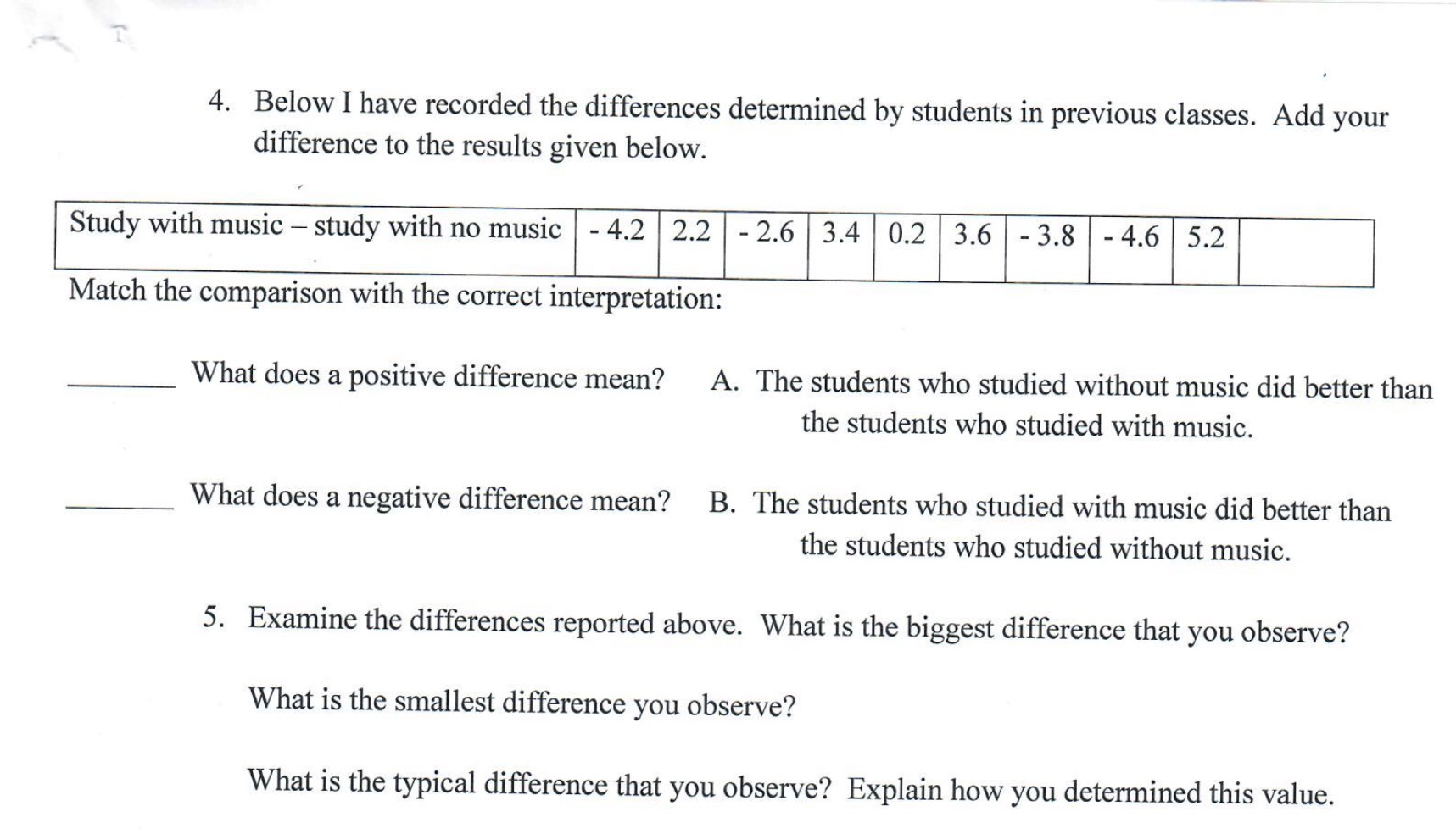  4. Below I have recorded the differences determined by students in