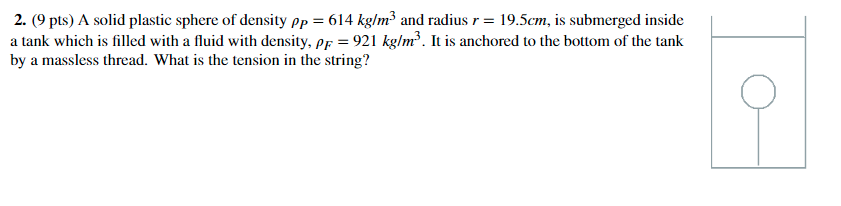  2. (9 pts) A solid plastic sphere of density pp =