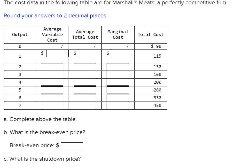 Please help ! The cost data in the following table are for