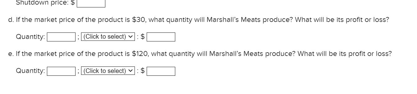 Marshall's Meats, a perfectly competitive firm. Round your answers to 2 decimal