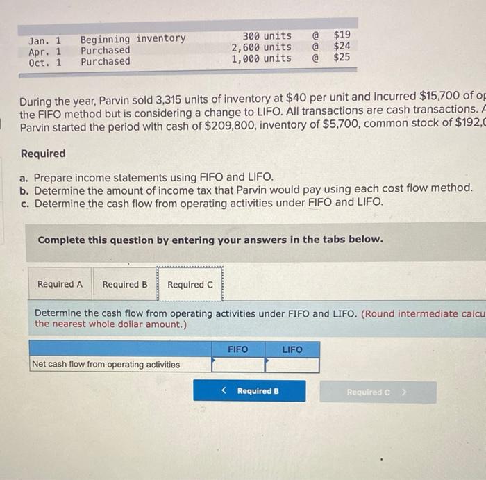 to the inventory of Parvin Company: Jan. 1 Apr. 1 Oct. 1