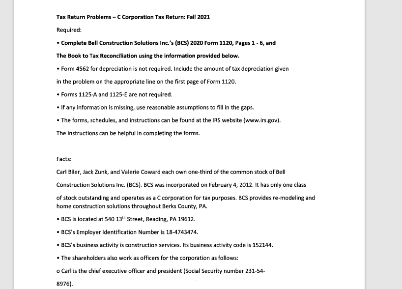  PLEASE ANSWER SCHEDULE K WITH THE FOLLOWING INFORMATION Tax Return Problems